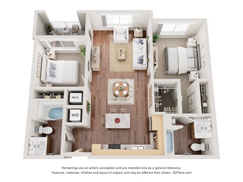 Floor plan for 2 beds, 2 baths, 926 sqft